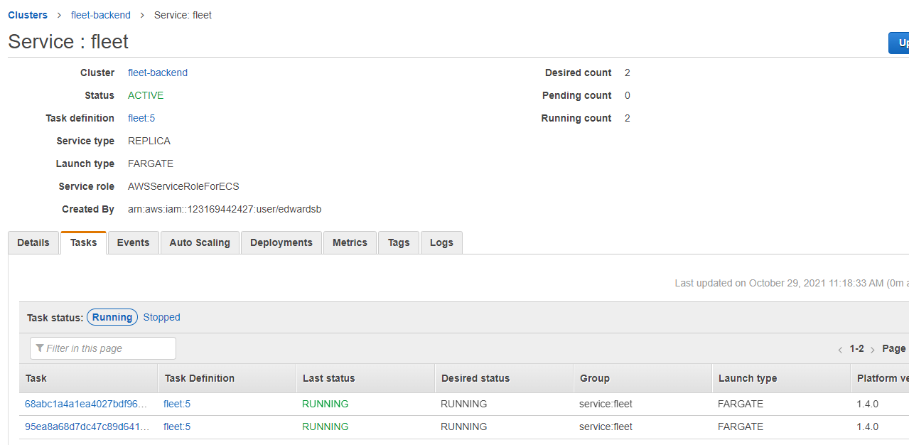 AWS Console ECS Clusters