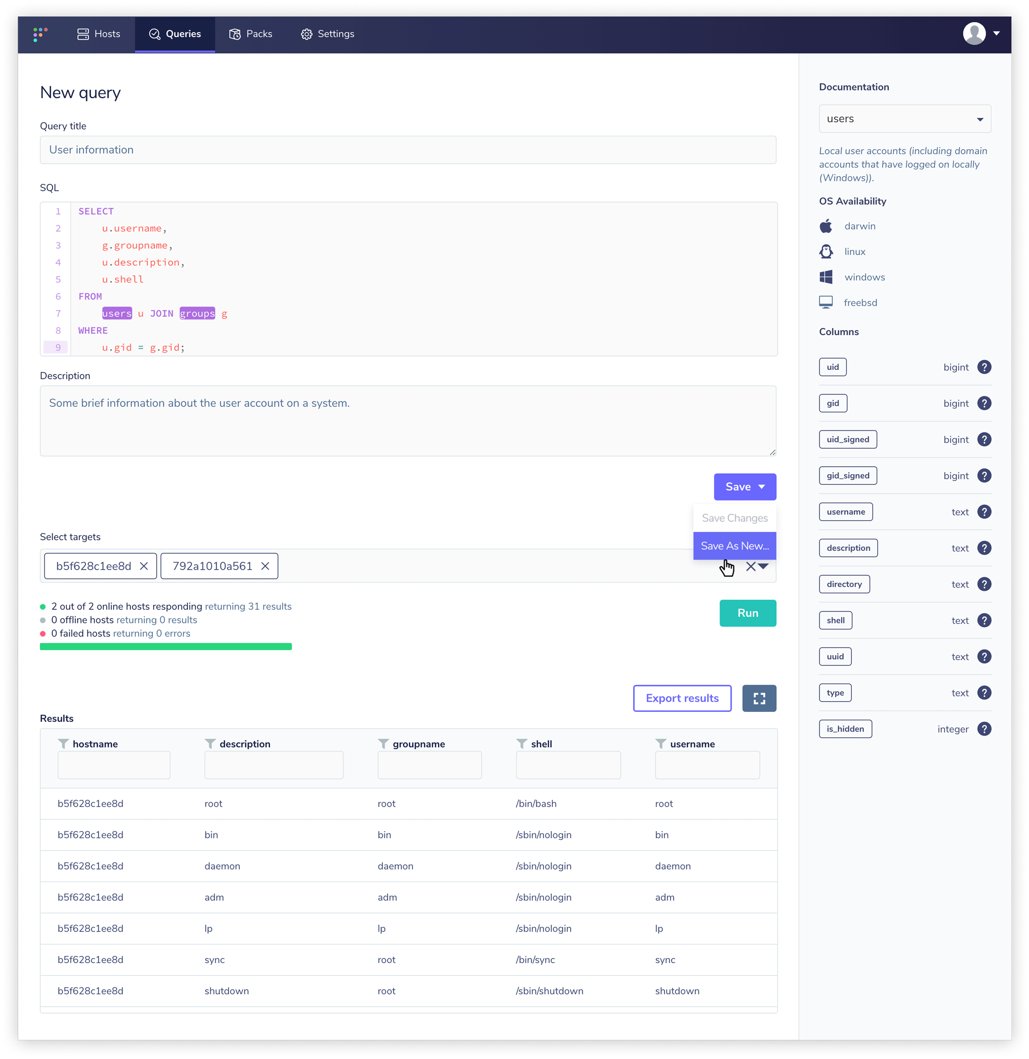 Distributed saved query with local filter