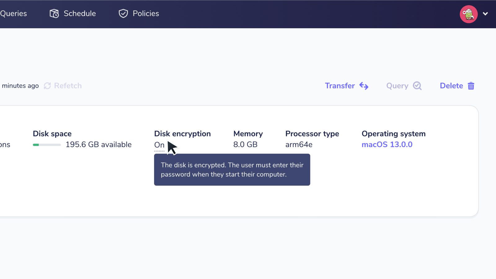 Disk encryption tooltip