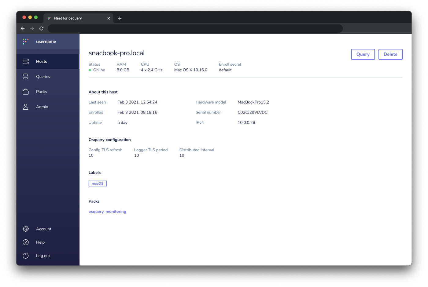 Host details page