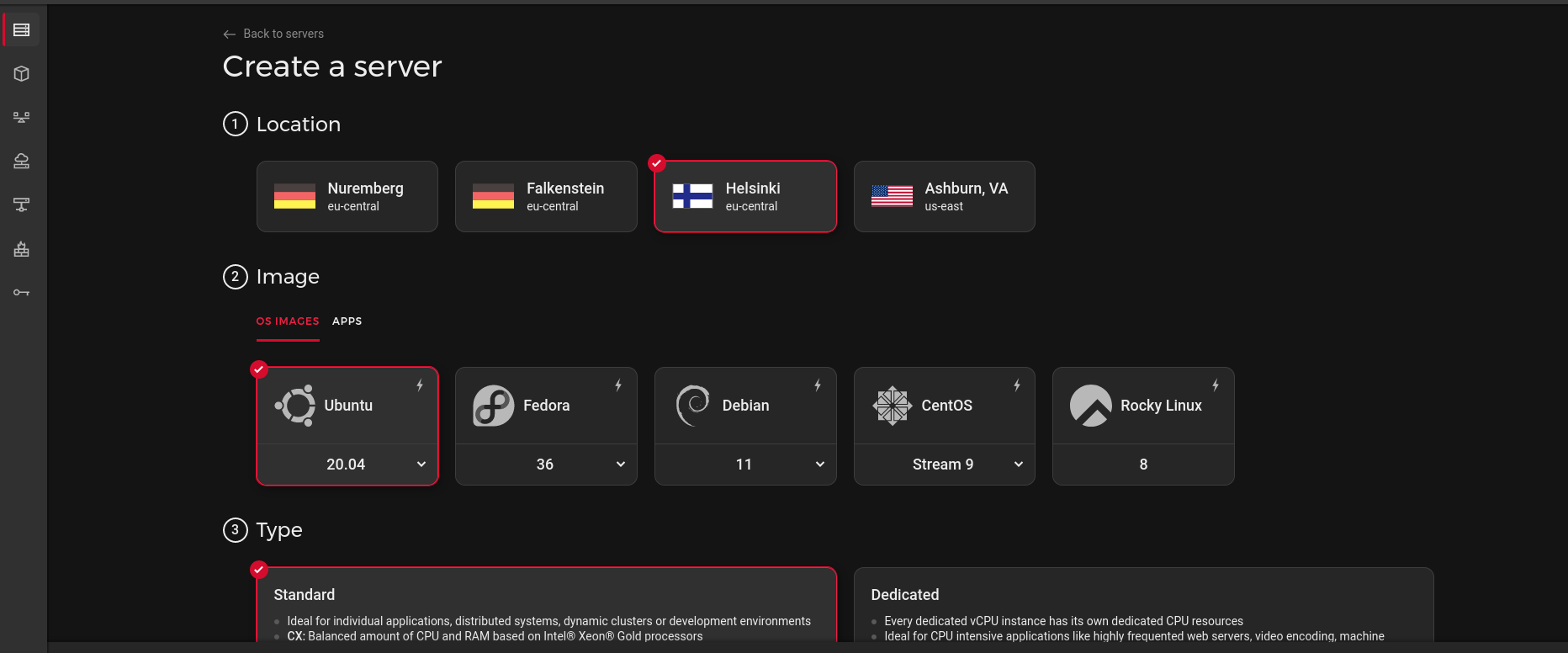 Hetzner cloud purchase machine screen