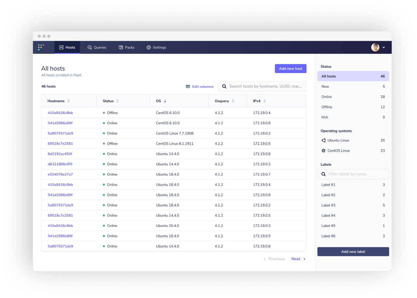 New Hosts page in Fleet