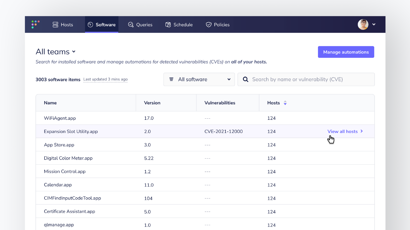 The software page for the Fleet UI