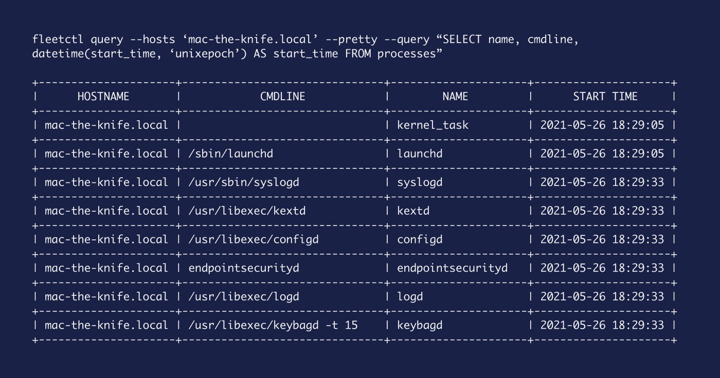 A screenshot of query results using UTC timestamps