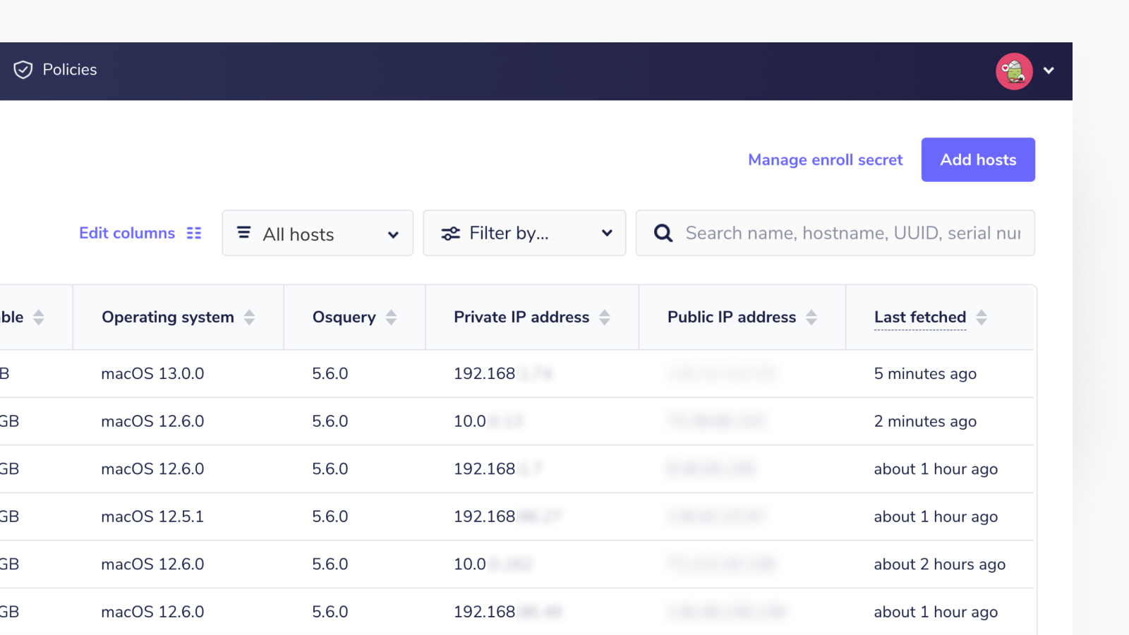 IP address columns