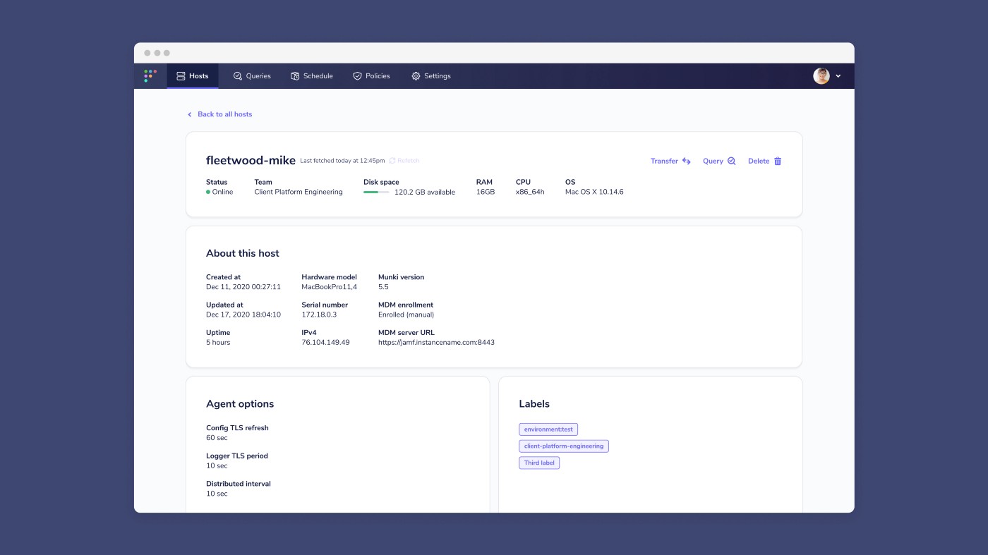 MDM enrollment data on host details page