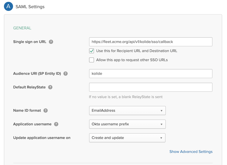 Example Okta IDP Configuration