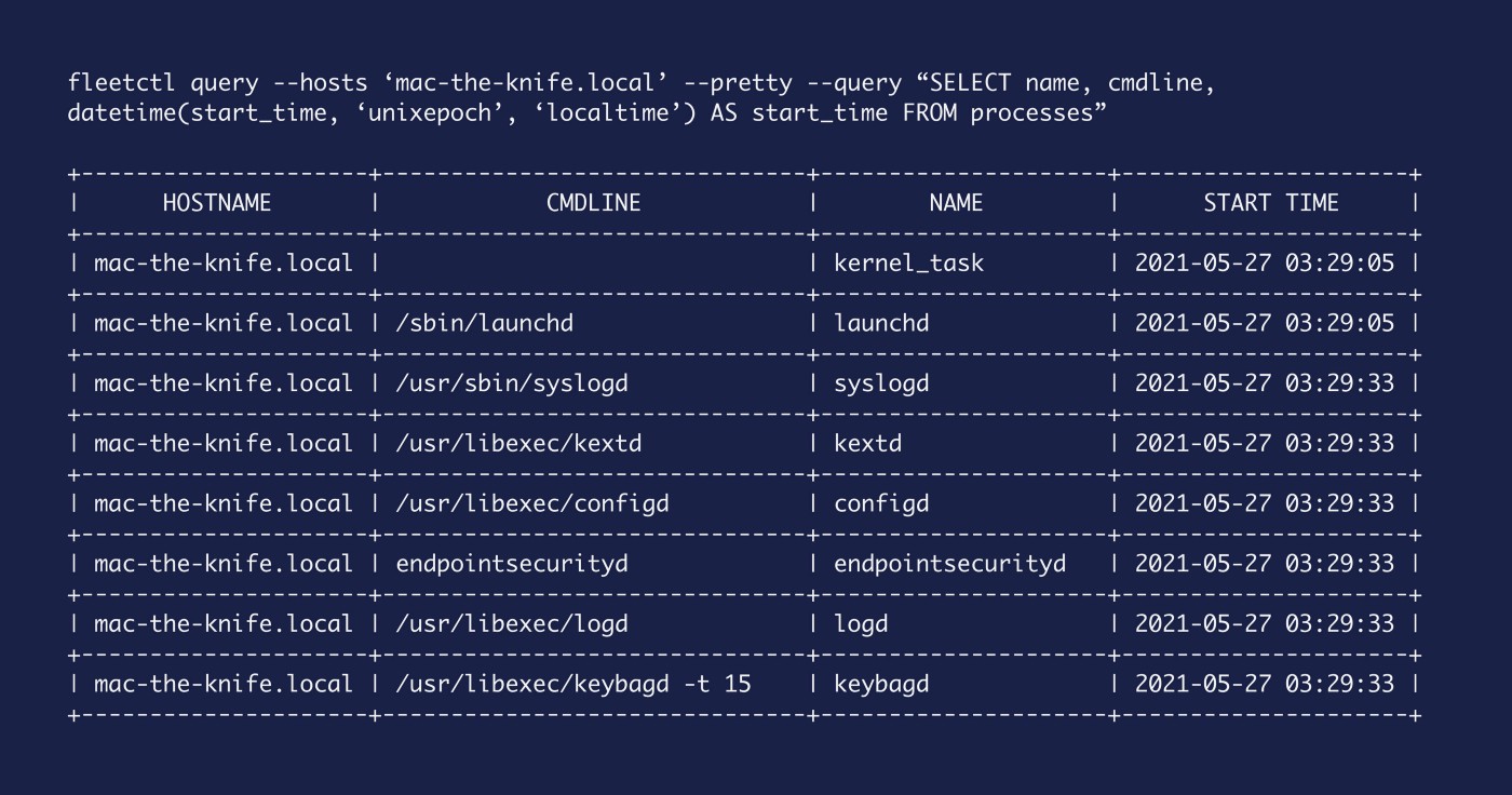 A screenshot of query results using localtime timestamps